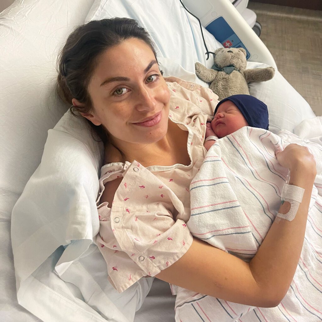 Sarah holds baby Joey in the hospital just after he was born