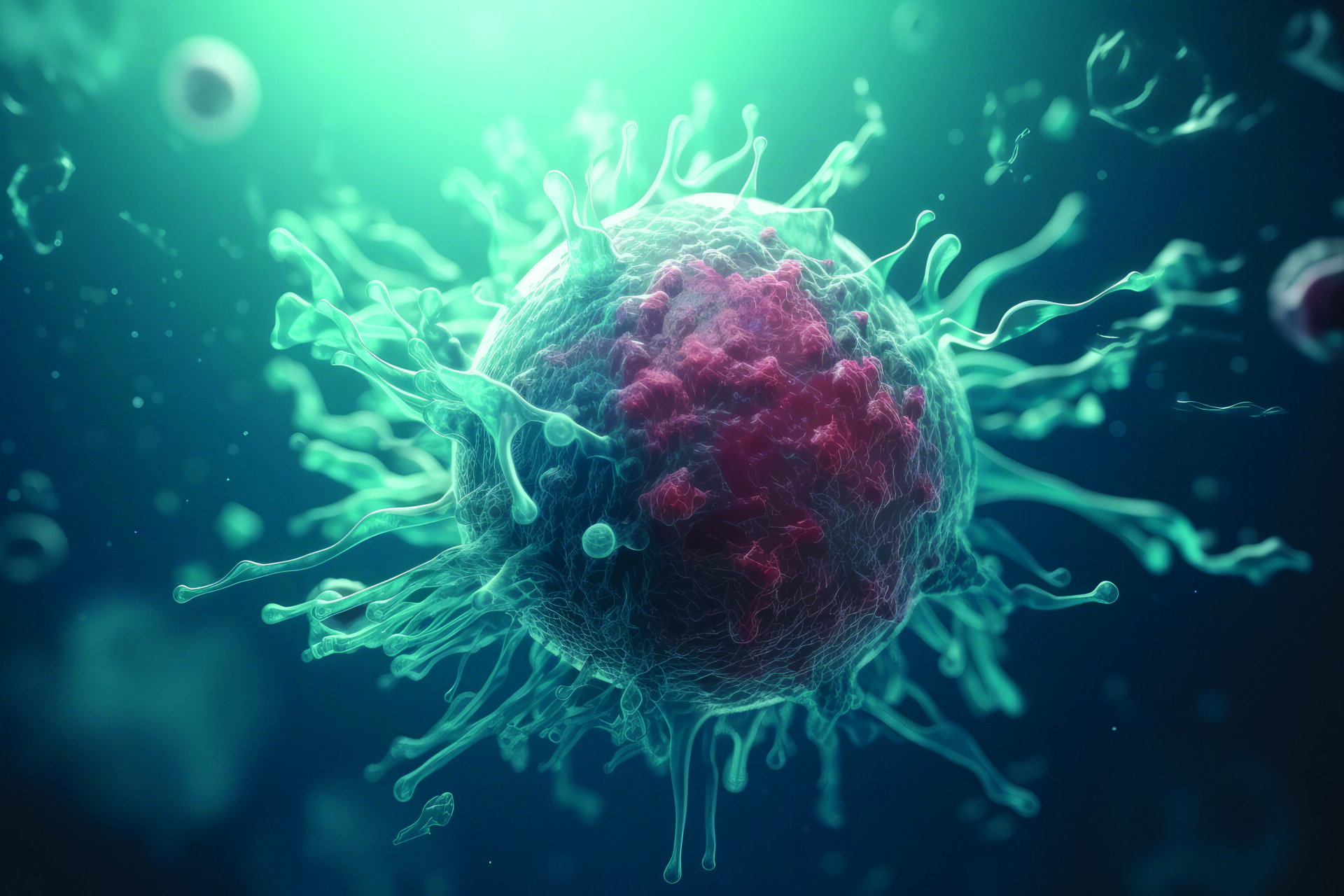 A T cell destroys cancer cells.