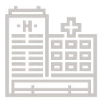 A line drawing of a hospital